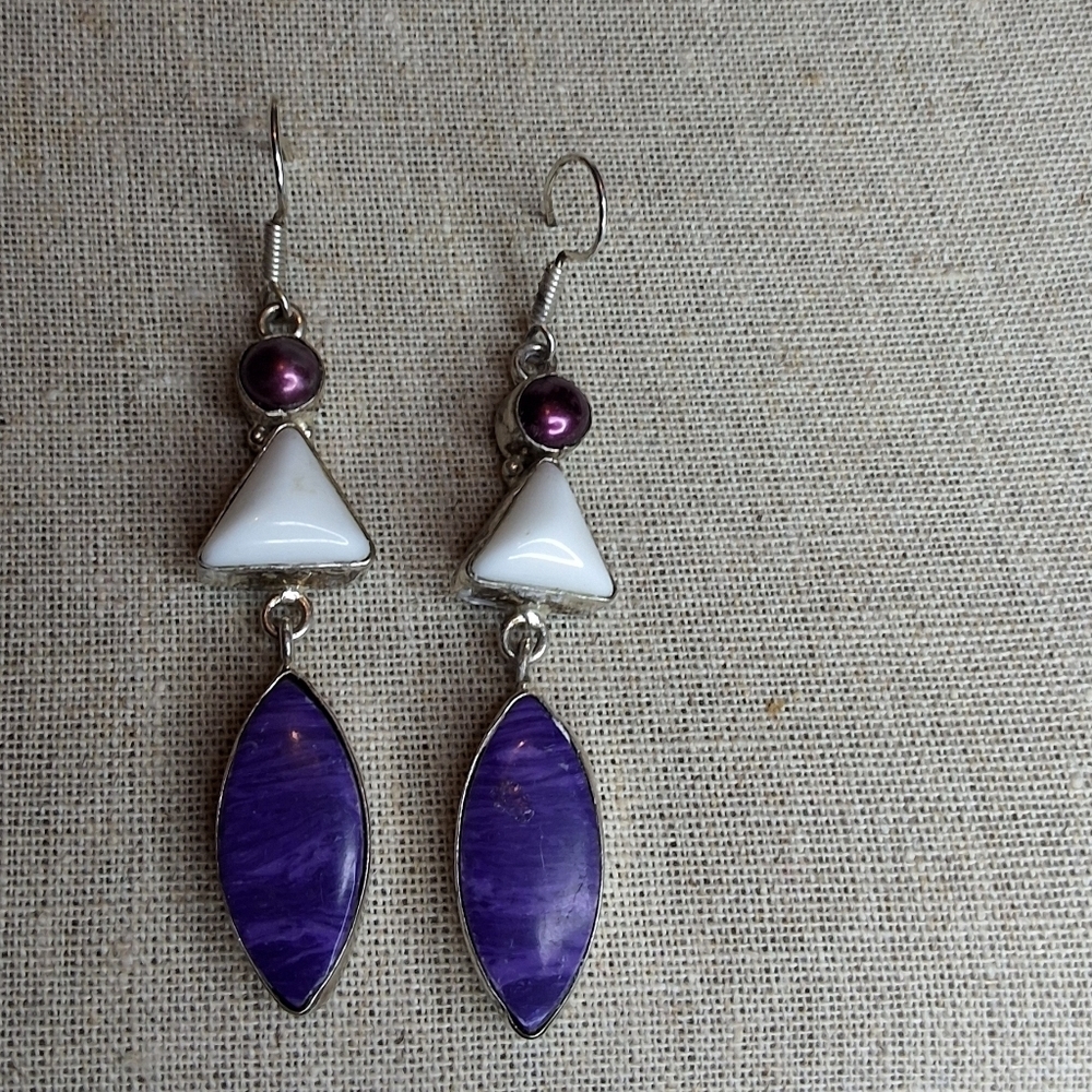 Vintage Chariote And Howlite Y2K Sterling Dangle Earrings